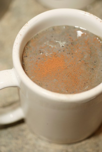 chocolate kale smoothie in mug